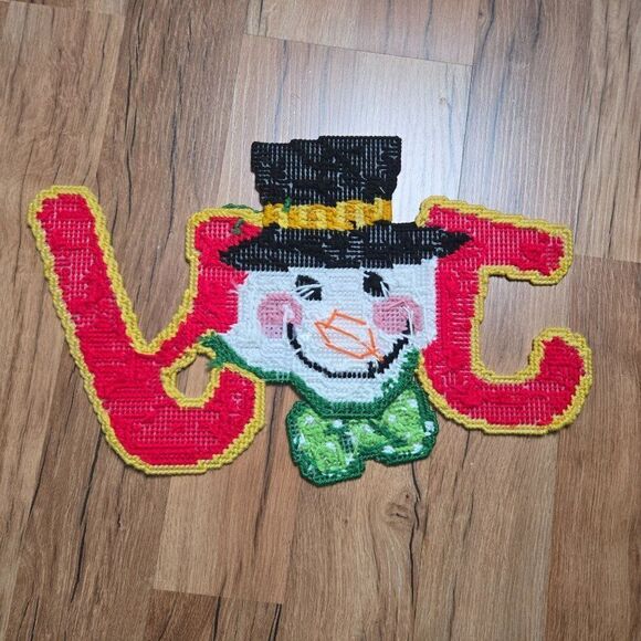 Joyful Snowman Cross-Stitch Wall Decor Holiday Christmas - Picture 3 of 3